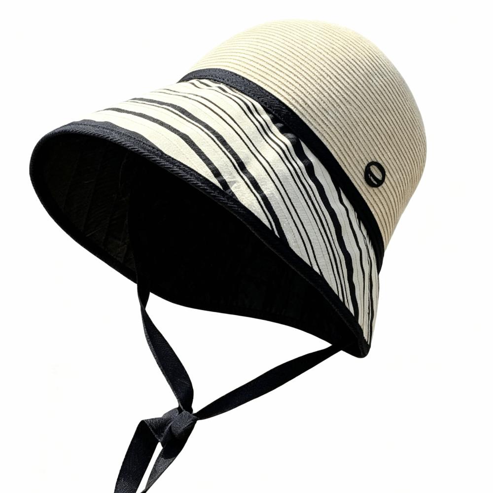 Sun Protection Straw Hat Stripe Weave Sun Hat Elegant Large Brim Bucket Hat UV Protection
