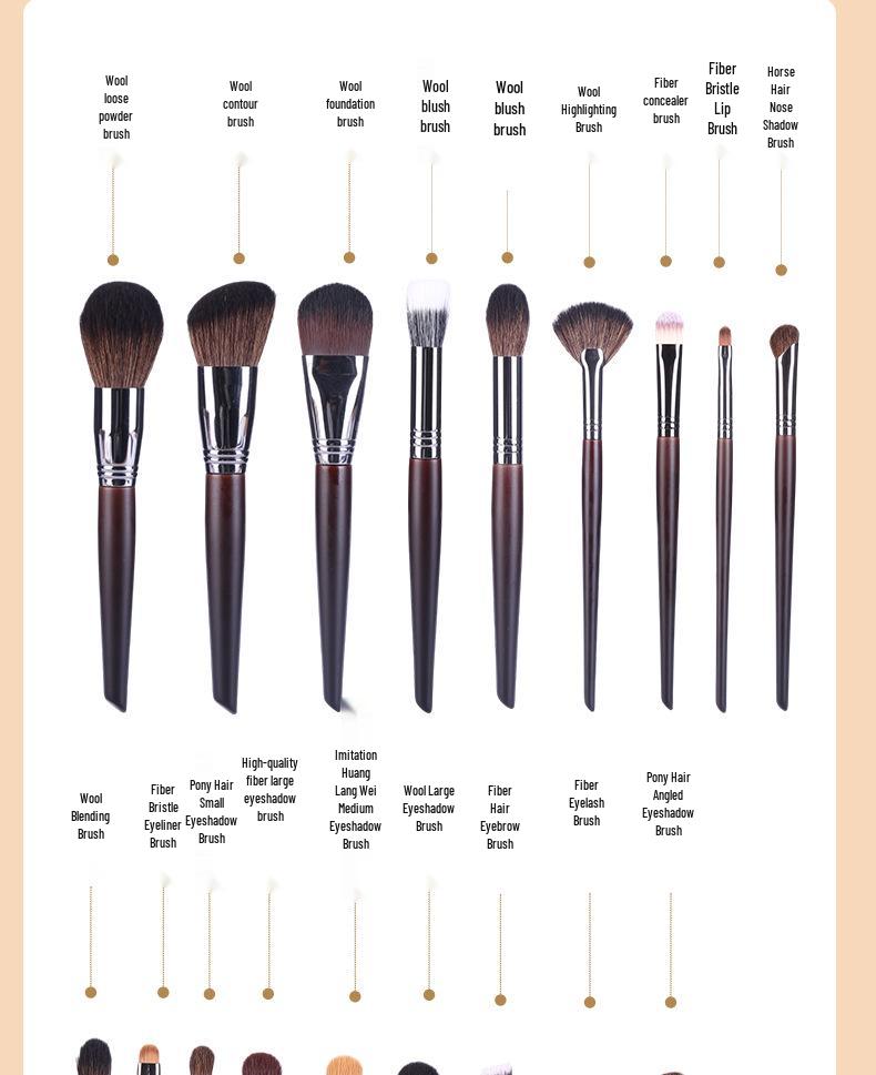 18-Piece Professional Animal Hair Makeup Brush Set - Soft Hair Brushes for Eye Shadow, Powder, and Blush.