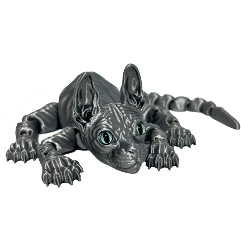 3D-печатная игрушка-кошка сфинкс Животные Игрушка Реалистичная бесшерстная фигурка Сочлененная кошка Игрушка-антистресс Настольные украшения Игрушка для снятия стресса