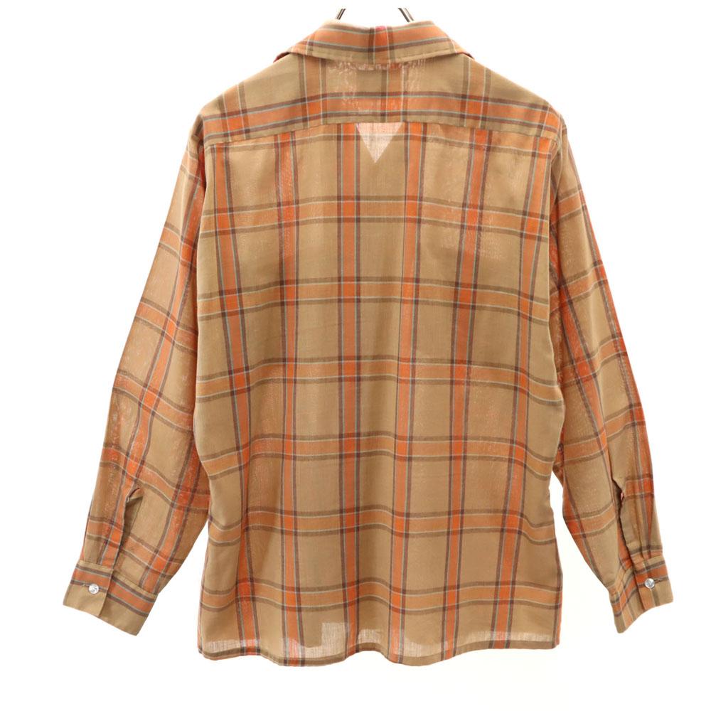 ARROW 60s Vintage USA made open collar Check Pattern Long sleeve Open color shirt Men's Used