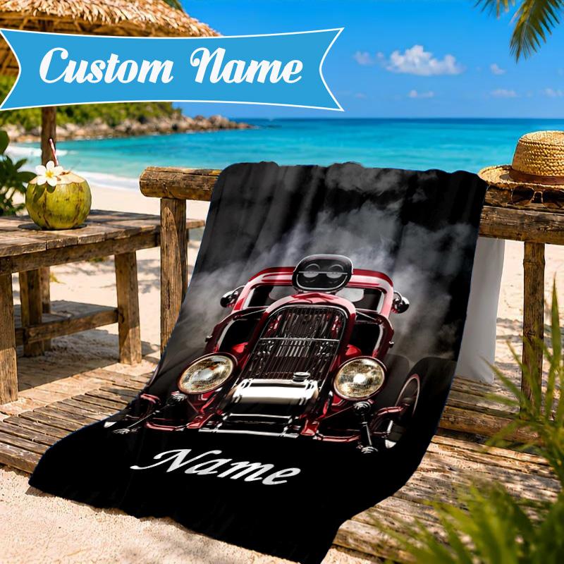 Custom Name Beach Towel School Bus Adventure Microfiber Beach Towel, Lightweight for Summer Travel, Swimming Pool Fan Birthday Gift