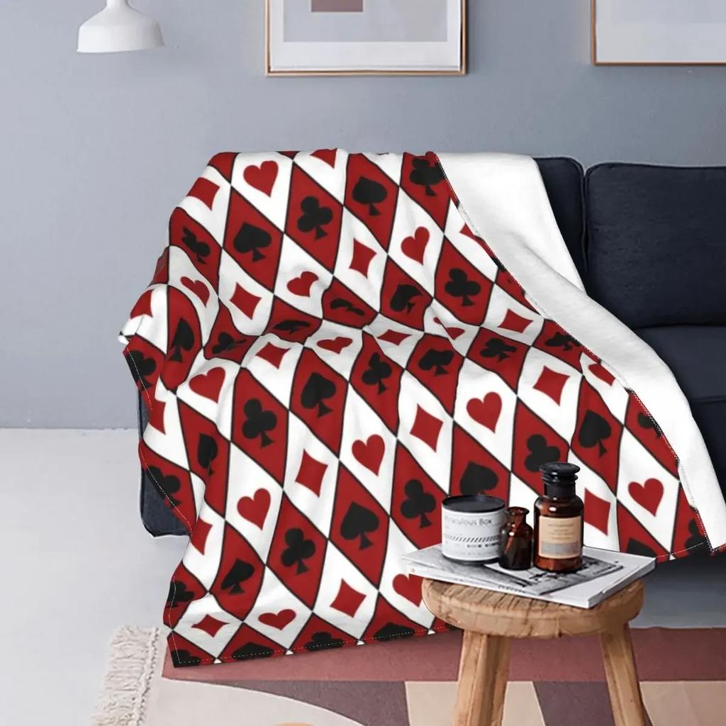 Playing Poker Card Flannel Throw Blanket Hearts Square Clubs Spades Fashion Cozy Bedspread Fleece Travel Super Soft Blanket King