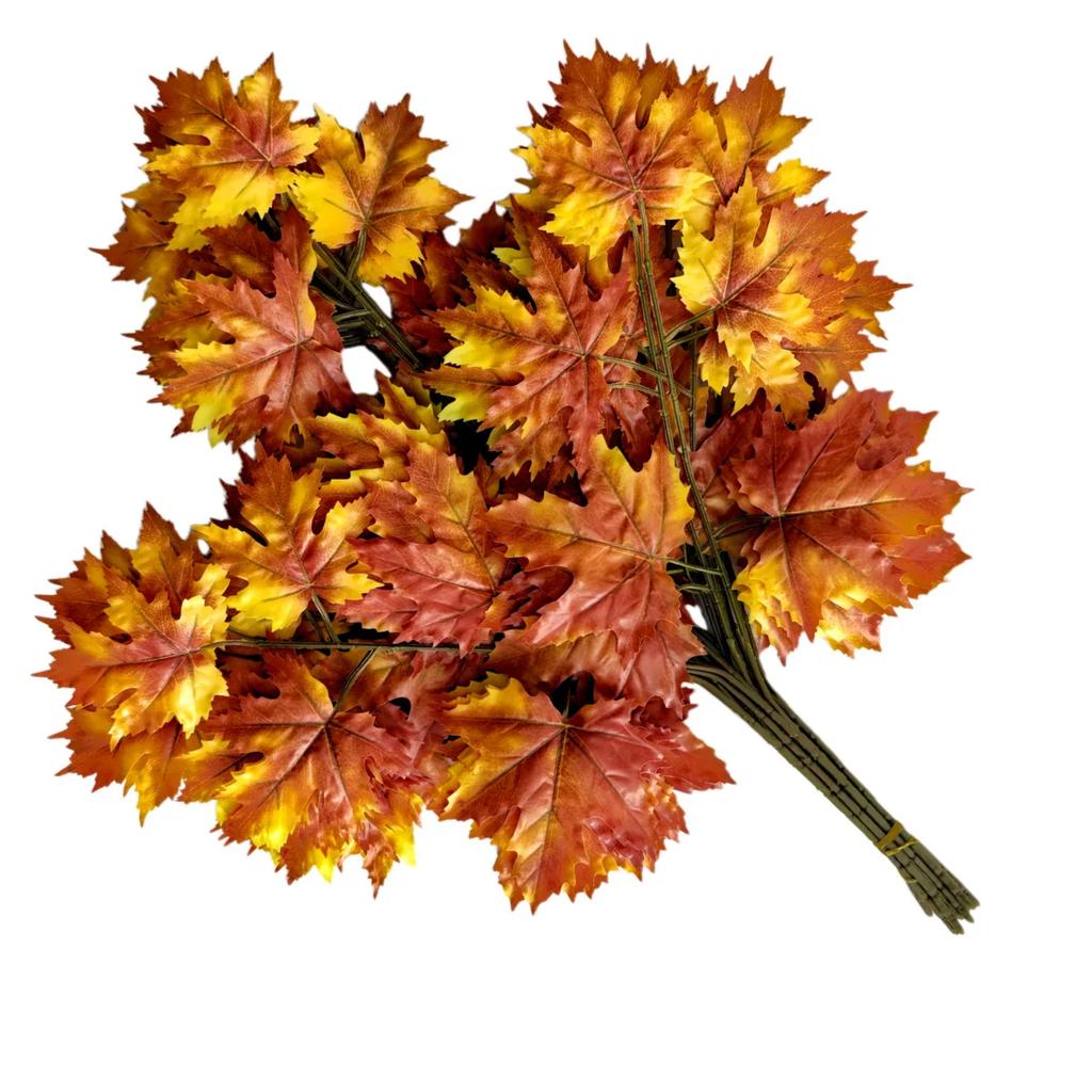 12pcs Artificial Maple Leaf Branch Waterproof Greenery Plants Foliage for Landscape Tree Making Home Decoration Outdoor Project