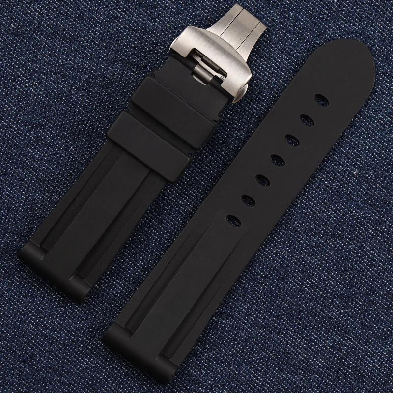 

22/24mm watch band silicone strap for Panerai watches strap accessories stainless steel butterfly buckle clasp watchband replace 22mm