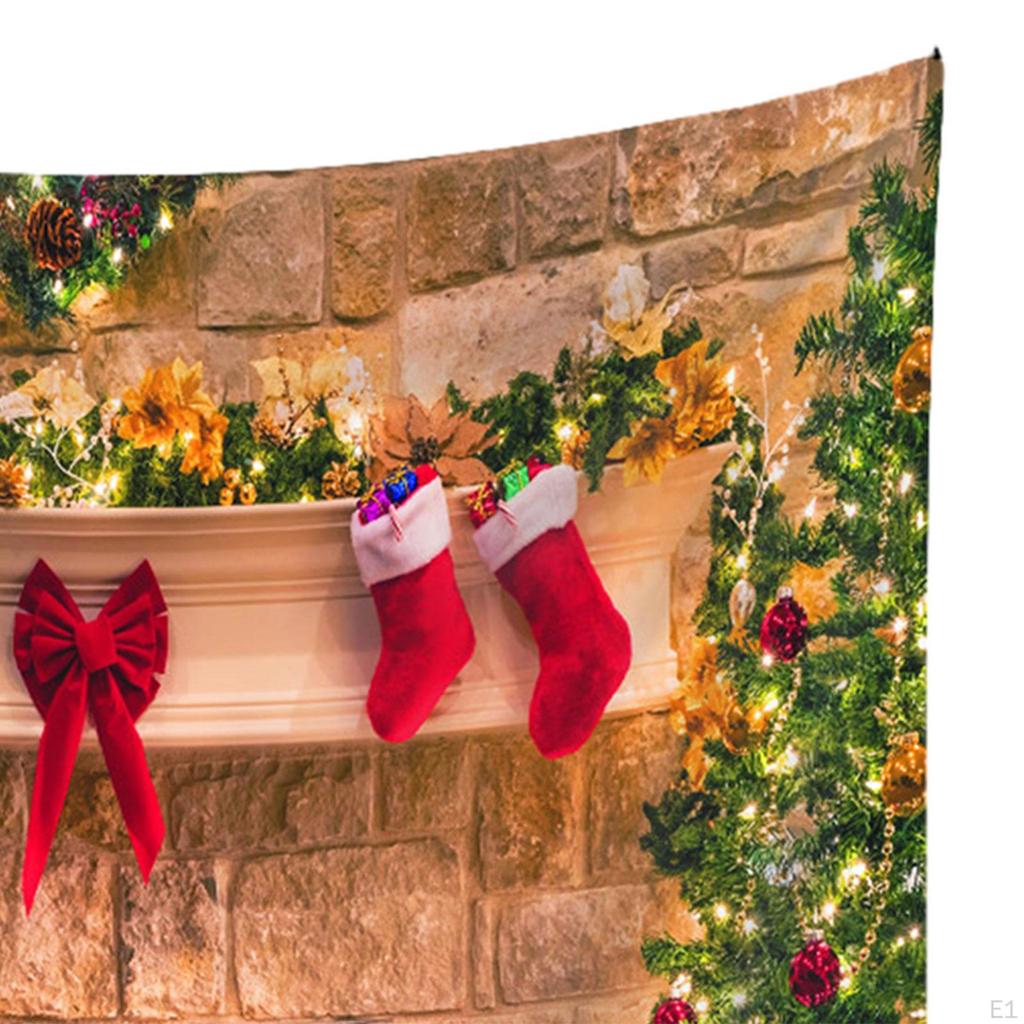 Christmas Fireplace Backdrop Tapestry Wall Decor, Blanket Background Cloth for