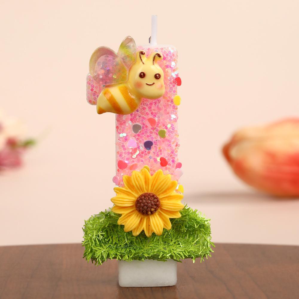 Sunflower Bee Cartoon Number Candles for Birthday Cakes