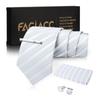 [FACIACC] Men's Silk Tie, Pocket Square, Tie Clip, and Cufflinks 4-Piece Set for Weddings and Special Occasions - Striped Pattern, Handkerchief Dot