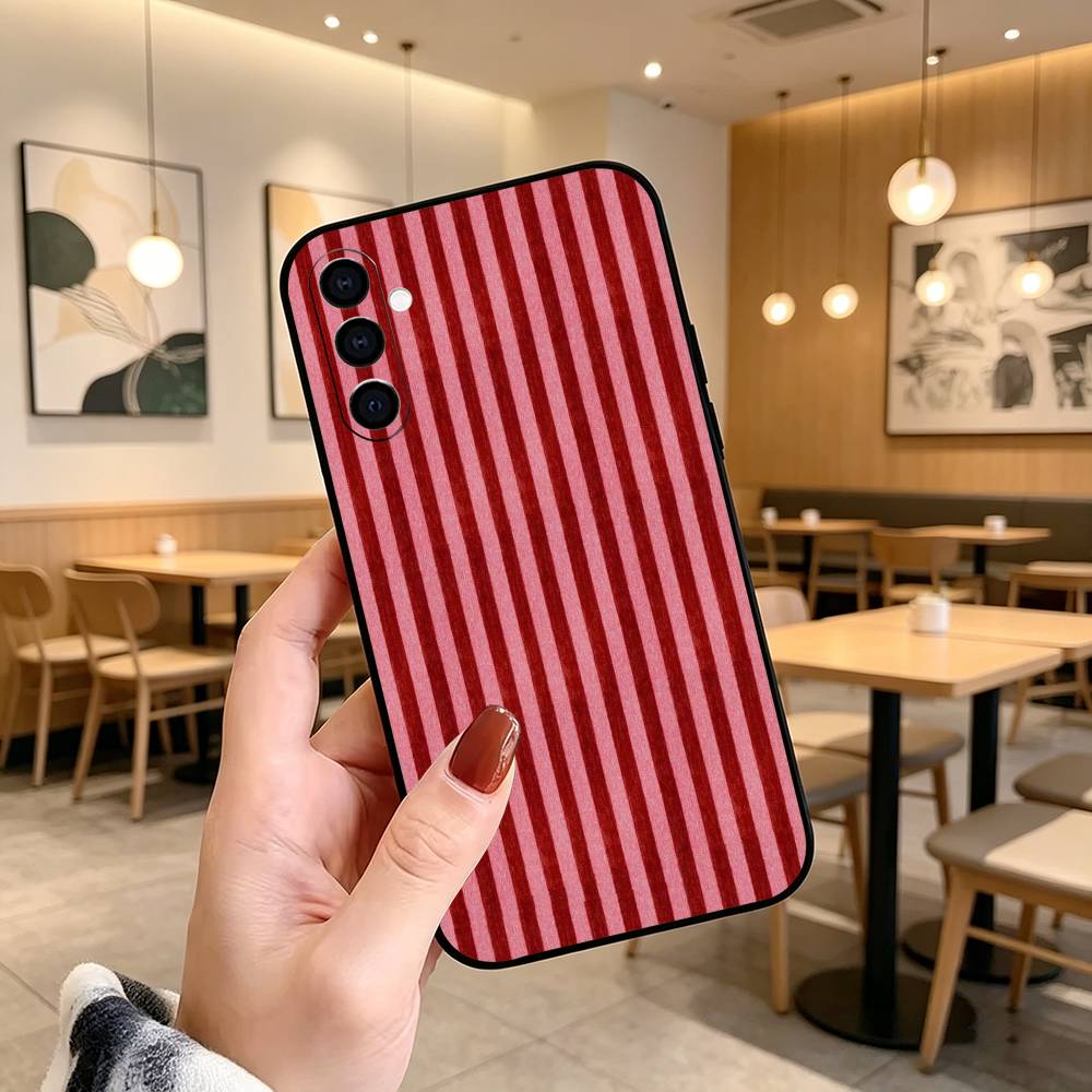 Bordeaux Weiß gestreiftes Muster Handyhülle Für Samsung Galaxy A73,A72,A71,A70,A53,A52,A51,Andere Weiche Schwarze Hülle