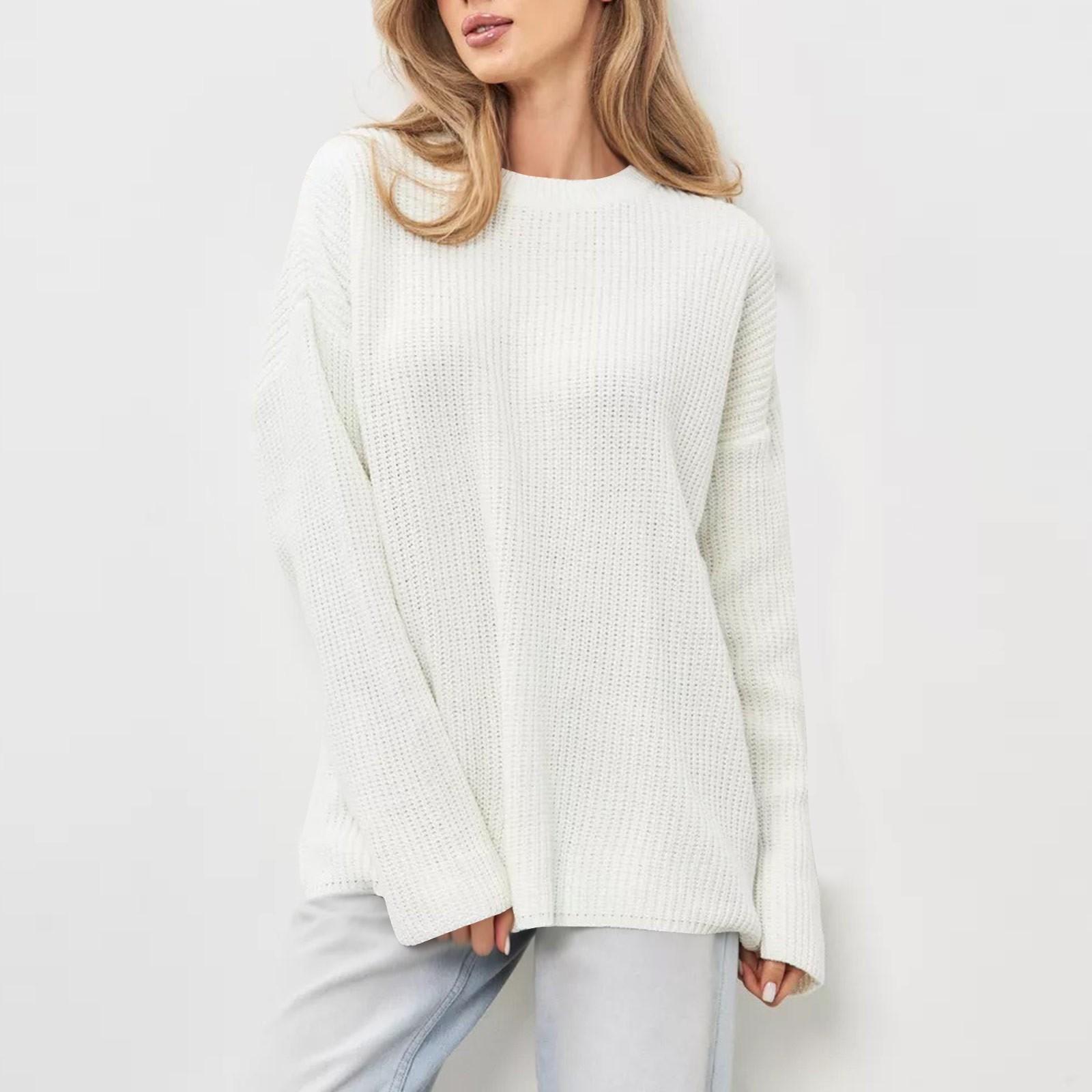 

Женский повседневный свитер свободного размера с круглым вырезом, однотонный внутренний свитер, топ-пуловер, осень-зима XL белый