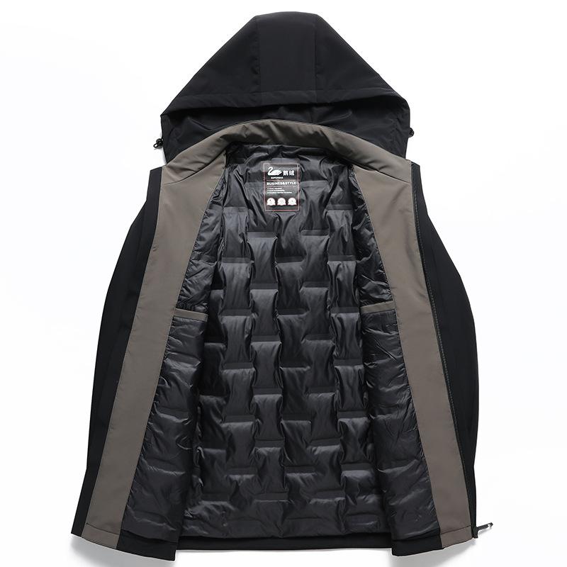 New Goose Down Down Jacket Men's Mid-length Thickened Warm Simple Casual Hooded Winter Jacket