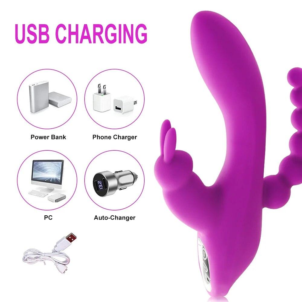 3 w 1 Dildo Wibratory Króliczek Dla Kobiety Masaż Klitorisa Koraliki Analne Zabawki Seksualne Dla Dorosłych Stymulacja Punktu G Kobiecy Masturbator