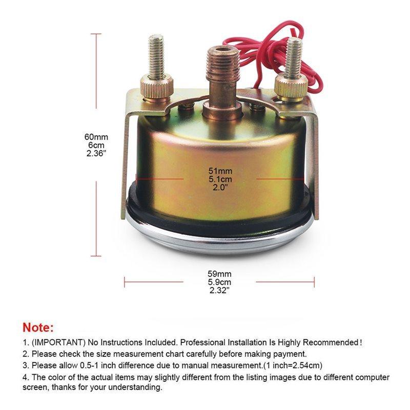 Car Meter 2" 52Mm Mechanical Oil Press Pressure Gauge 0-150PSI/0-10Bar Manual Alarm Setting Yellow Light 1/8NPT Connection