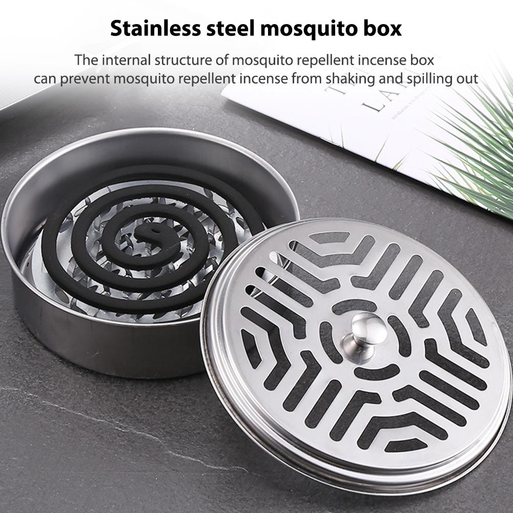 Mosquito Spiral Holder Box Stainless Steel Mosquito Coil Holder with Lid Anti Mosquito Spiral Box for Camping Fishing