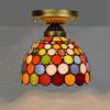 European Stained Glass Ceiling Light - Handcrafted Floral Rose Mosaic, Antique 8Inch Wide Flush Mount for Dining Room/Library