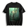 Cyberpunk Anime U-Bahnstation Print Top Nische Trendig Anime Vibe Unisex Lässiges T-Shirt Reines Baumwoll-T-Shirt