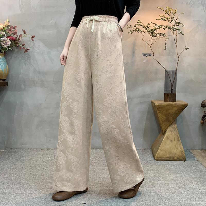 

Chinese National Style High-Waisted Retro Elastic Waist Straight-Leg Pants L (recommended for 115-130 jin) грязно-белый