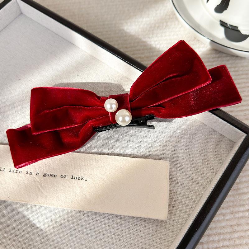 

Заколка для волос, зажим для волос, бархатный бант, зажим в виде утиного клюва, осенне-зимний новый темпераментный элегантный головной убор для женщин красный