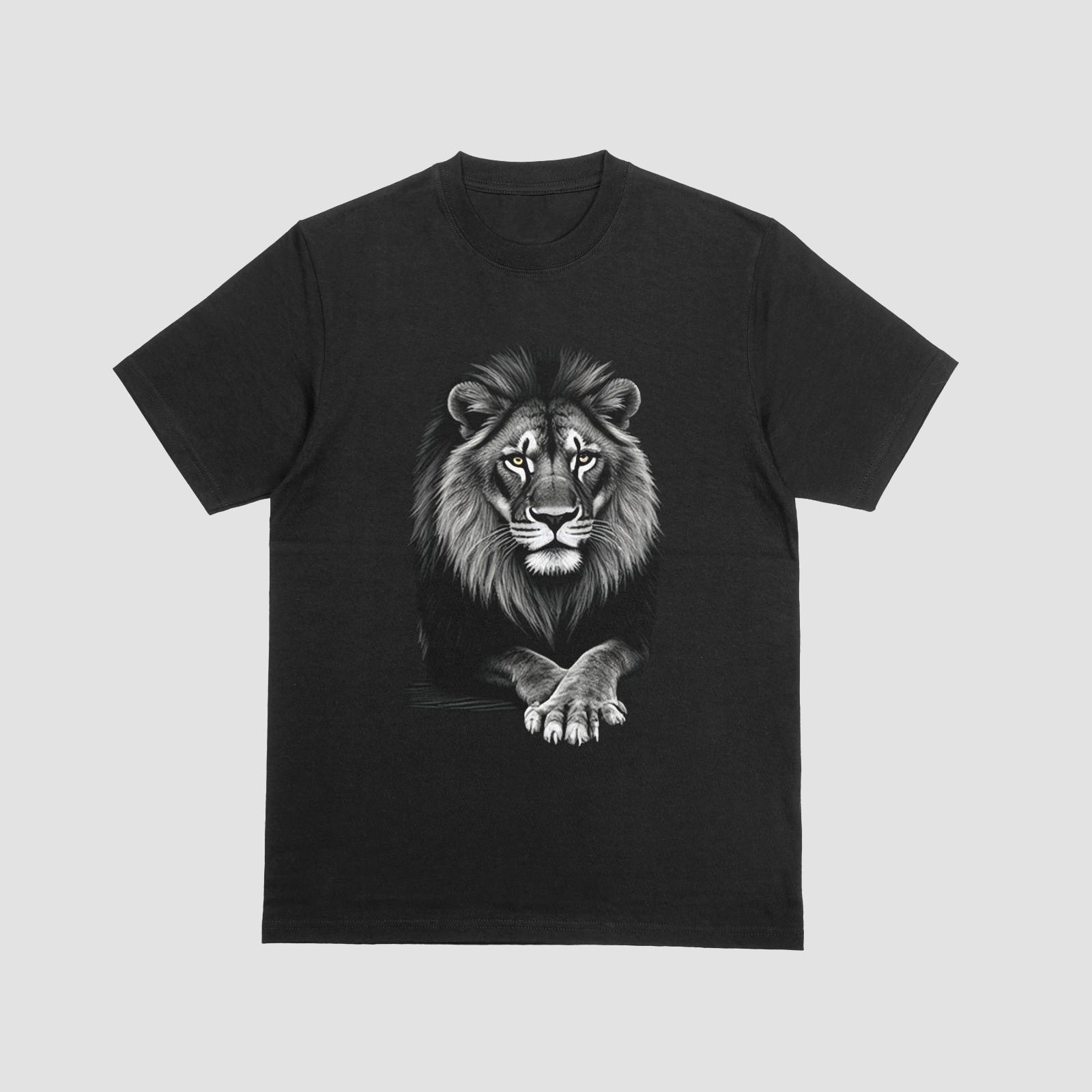 Majestic Lion Portrait T-Shirt Realistic Wildlife Big Cat Graphic Tee S
