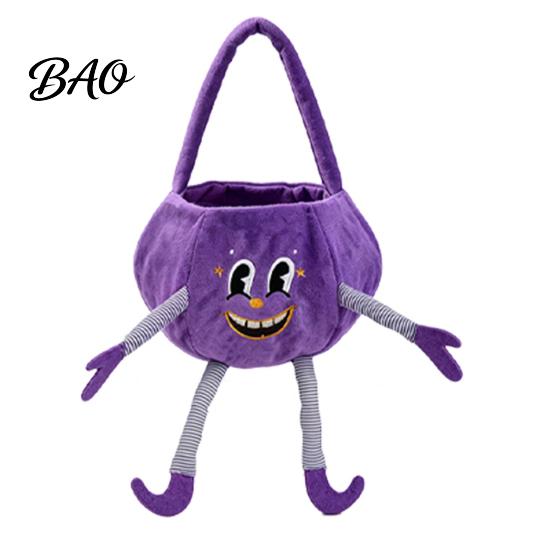 Kids Halloween Role Play Accessories Pumpkin Candy Basket with Handle, Soft Plush Trick or Treat Bag for Kids, Personalized Pails Portable Holiday