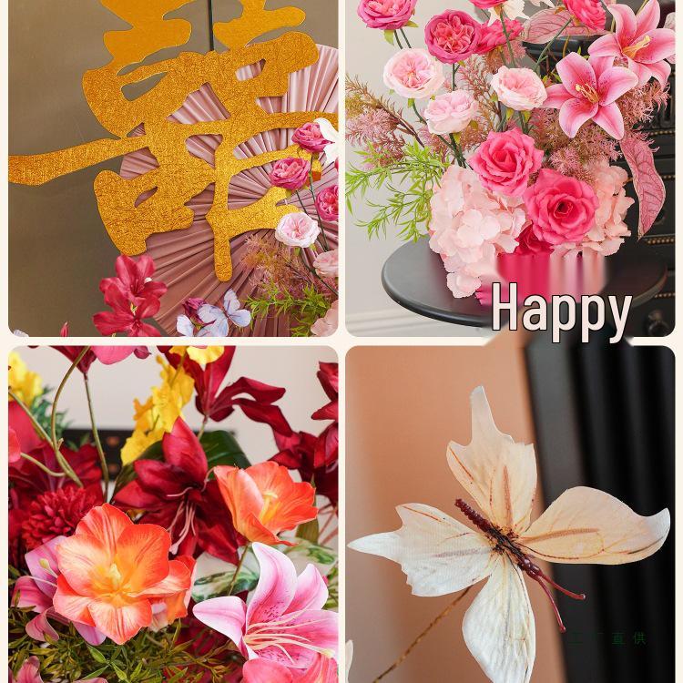 Double Happiness Pink Floral Wedding Room Decoration Set for Bedroom and Living Room