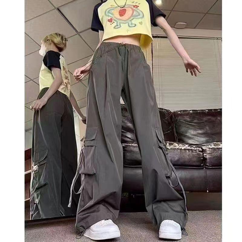 Southeast Asia Exclusive: Women's American Street Style Cargo Pants with Large Pockets and Ribbons