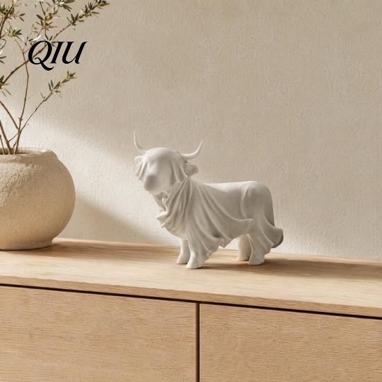 Highland Cow Ornament 3D Printed Ghost Statue, Halloween Yak Figurine, Statue Minimalist Animal Sculpture for Home Office Shelf Decor Modern Art