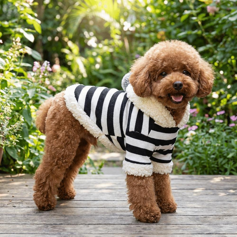 Thickened Dog Hooded Sweatshirt Warm Dog Striped Coat Cute Pet Hooded Jacket  Walking