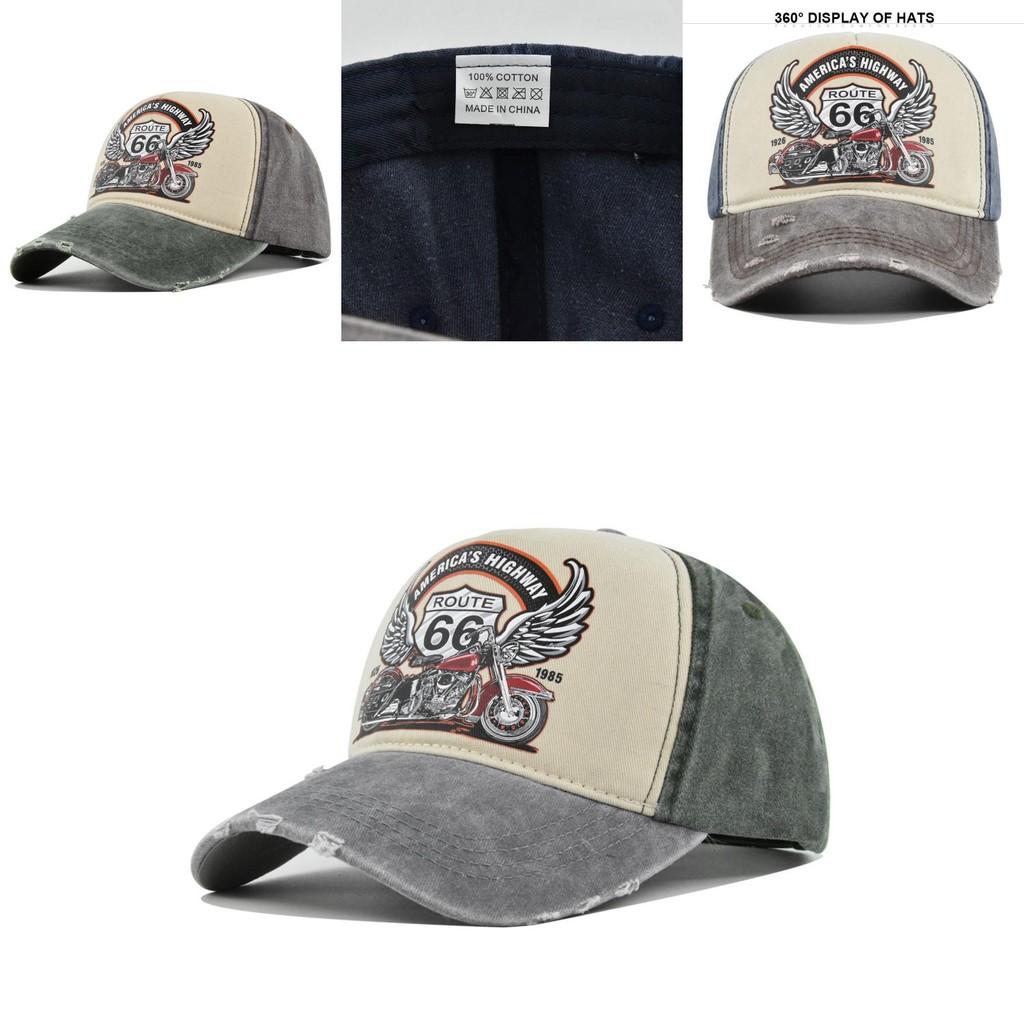 Vintage Route66 Baseball Cap Retro Print Duck Tongue Hat Motorcycle Truck Cap Men Sun Hat