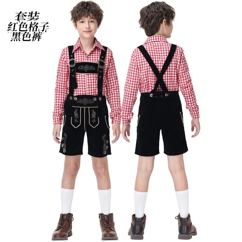 Boys Bavarian Oktoberfest Costume Set Lederhosen Outfit Kids Performance Festival Halloween Stage Wear