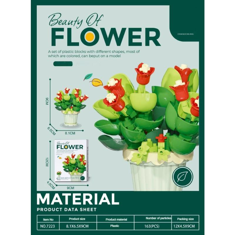 Building Block Flower Potted Plant Ornament Small Size Sunflower Rose Compatible WithBuilding Block Toys for Girl