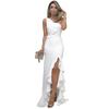 Elegant Sexy Women Sloping Shoulder Ruffled Party Evening Irregular Wedding Dress