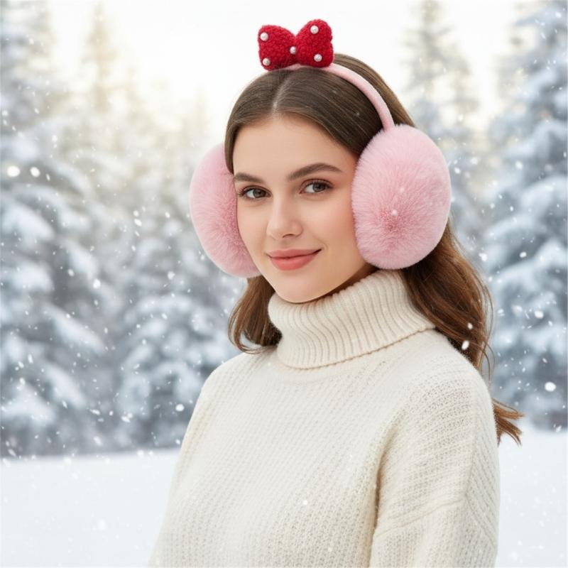 Multipurpose Plush Thermally Earmuffs With Cute Bows Design Comfortable Winter Ear Warmers For Cold Weather Activities