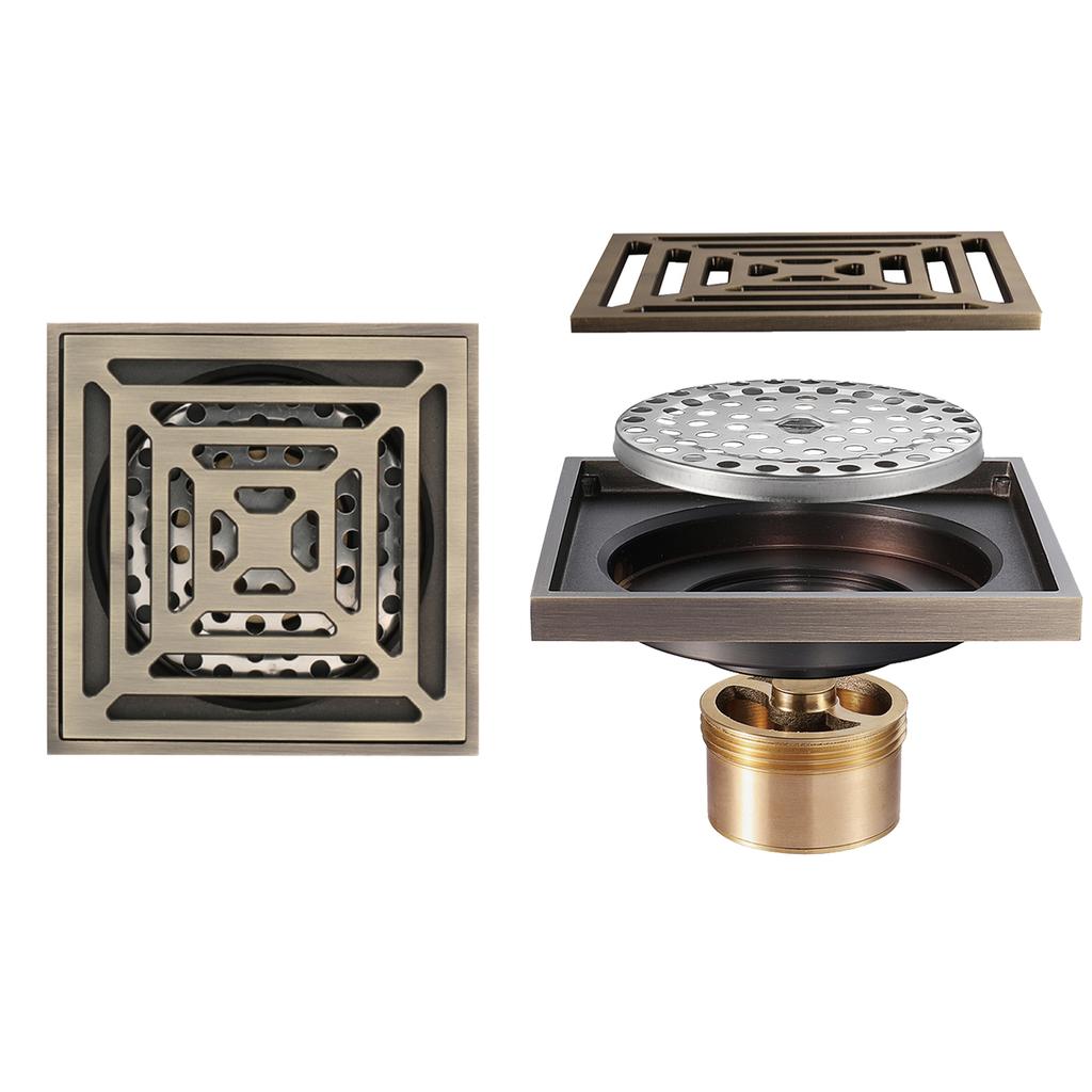 Modern Rectangle Bathroom Accessories 4 Inch Anti-odor Antique BrassShower Floor Drain 100x100mm