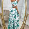 Off-Shoulder Geblümtes Kleid Slim Fit Schnürung Sexy Cut-out Rückenfrei Party Langes Kleid Mode Elegant Kurzarm Sommer A-Linie Locker Rückenfrei
