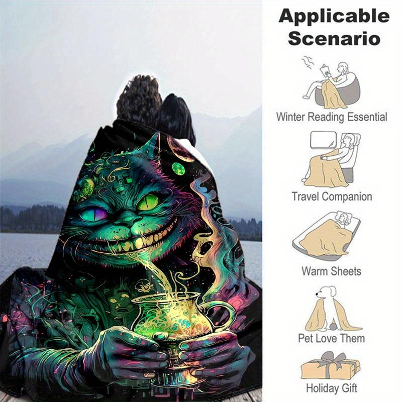 1PC Colorful Fantasy Cat Blanket - Seasonal, Home Decorative Throw, Soft Flannel Throw Blanket - Versatile & Cozy for Bedroom, Living Room,