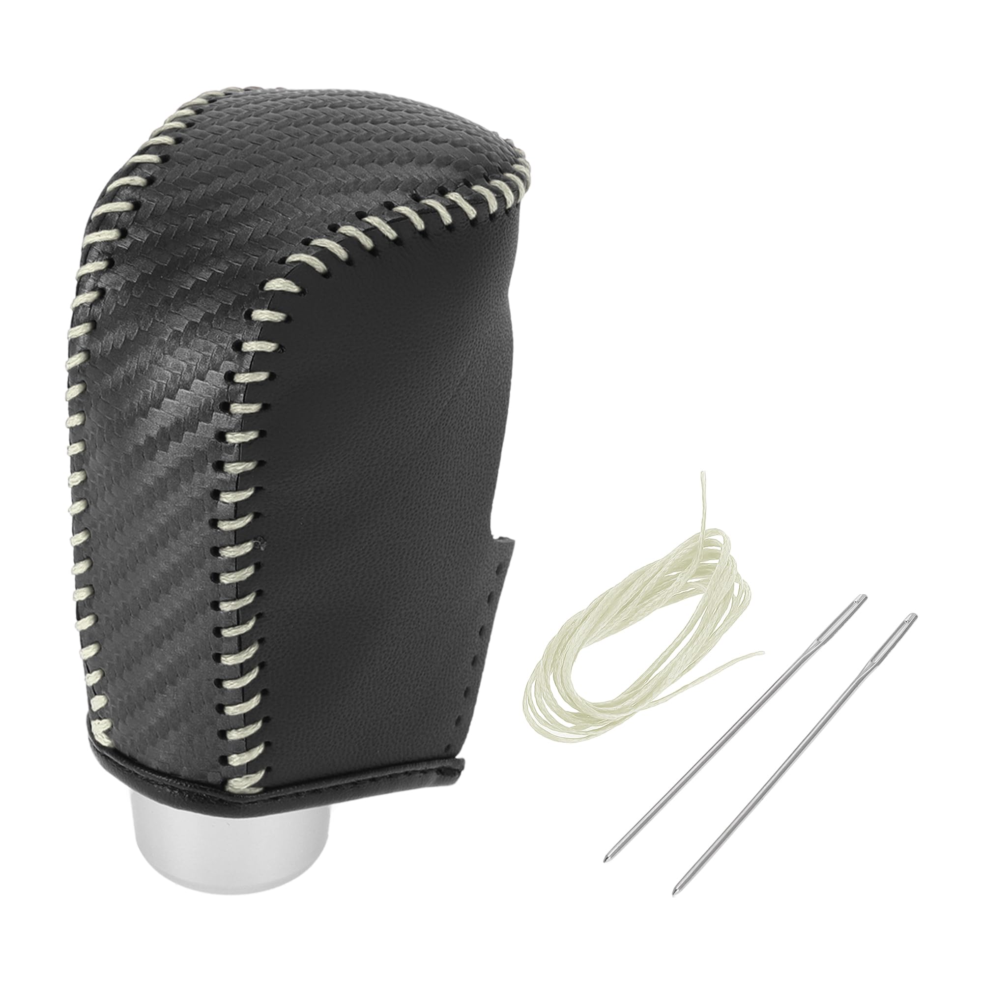 

HOPESPANNER Gear Shift Knob Cover for Mazda Black Carbon Fiber Beige Faux Leather Stick Shift Handle Protector 2014-2018, Anti-Slip 1pc,