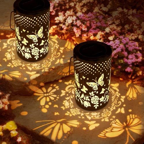 New Type of Solar Butterfly Lamp, Iron Hollow Lantern, Outdoor Waterproof Courtyard Decoration, Solar Projection Lamp