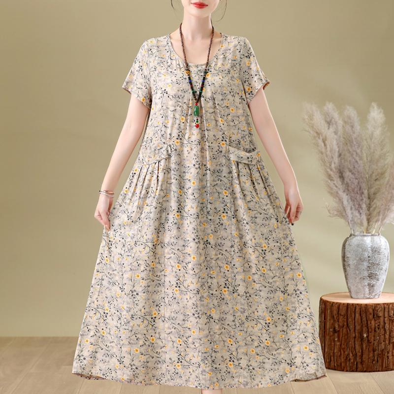 Elegant Woman Summer Dress Casual Loose Short Sleeve Long Dresses Plus Size Woman Clothing