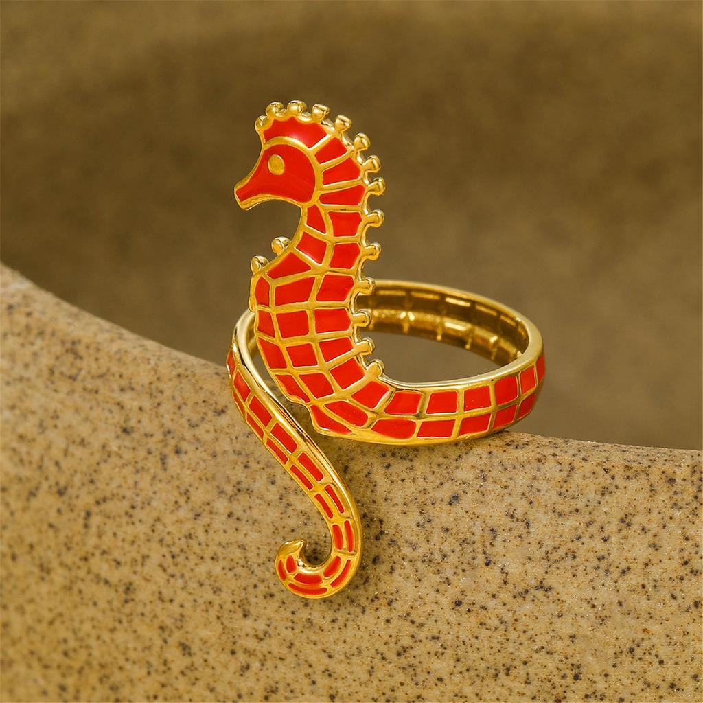 Unique Oil Drop Design Seahorse Ring Adornment For Fashion Enthusiasts And Art Lovers Seeking Individual Style