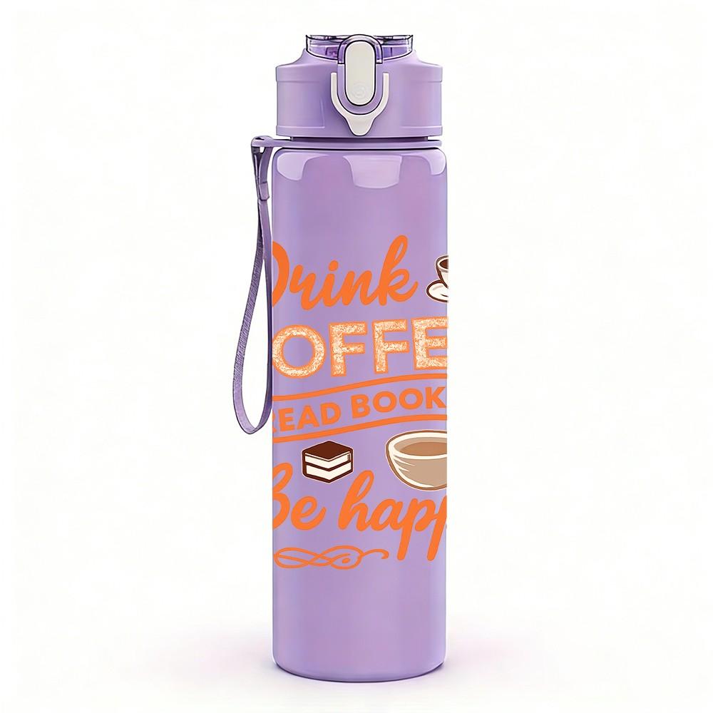 1PC Drink Coffee Be Happy Letter 750ml Color Plastic Sports Water Bottle Leakproof Flip Straw Lid Suitable for Sports Office Home Use