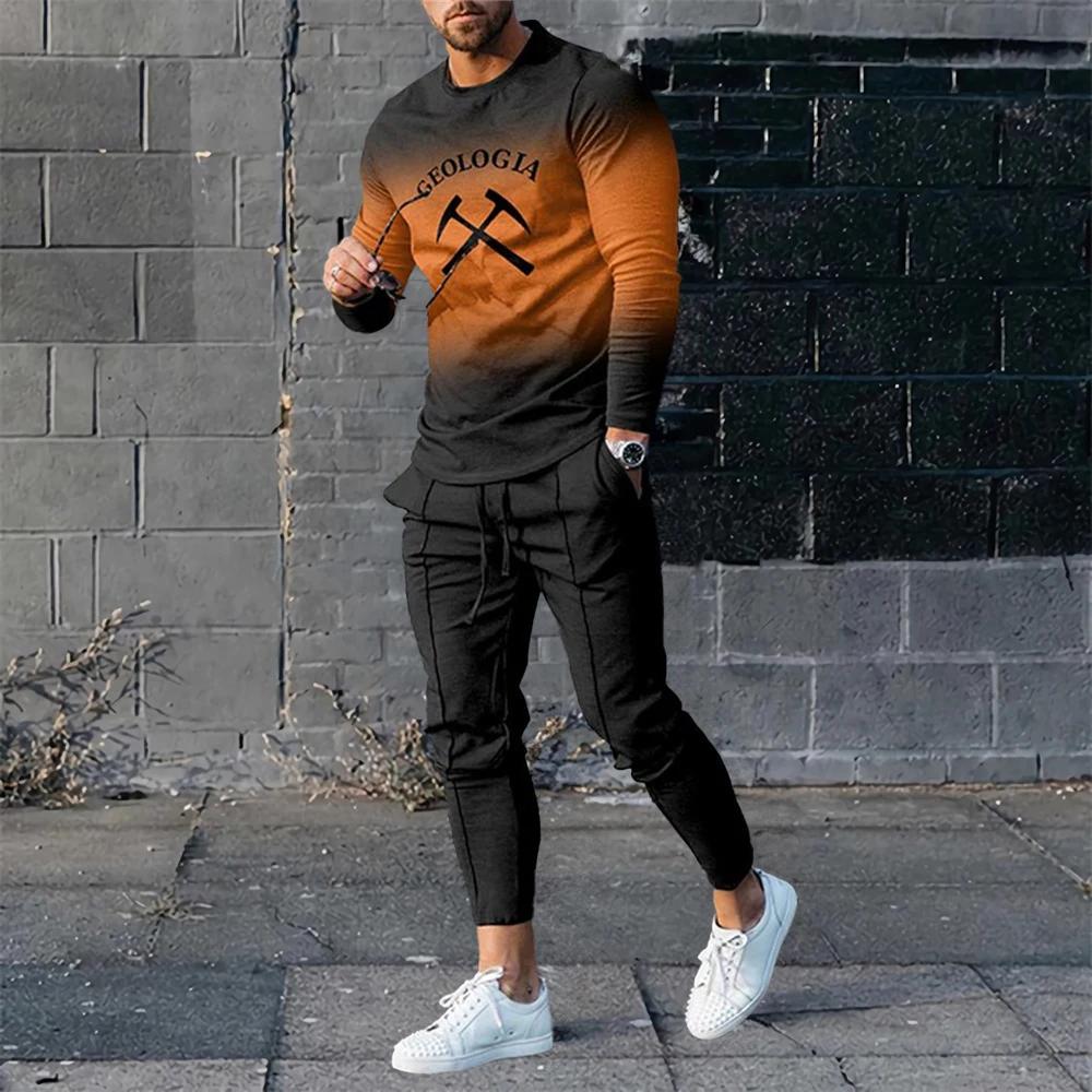 Autumn Tracksuit Long Sleeve T Shirtsweatpants Suit Men Streetwear Vintage Sweatshirt 3D Men Clothing 2 Piece Sets 2024