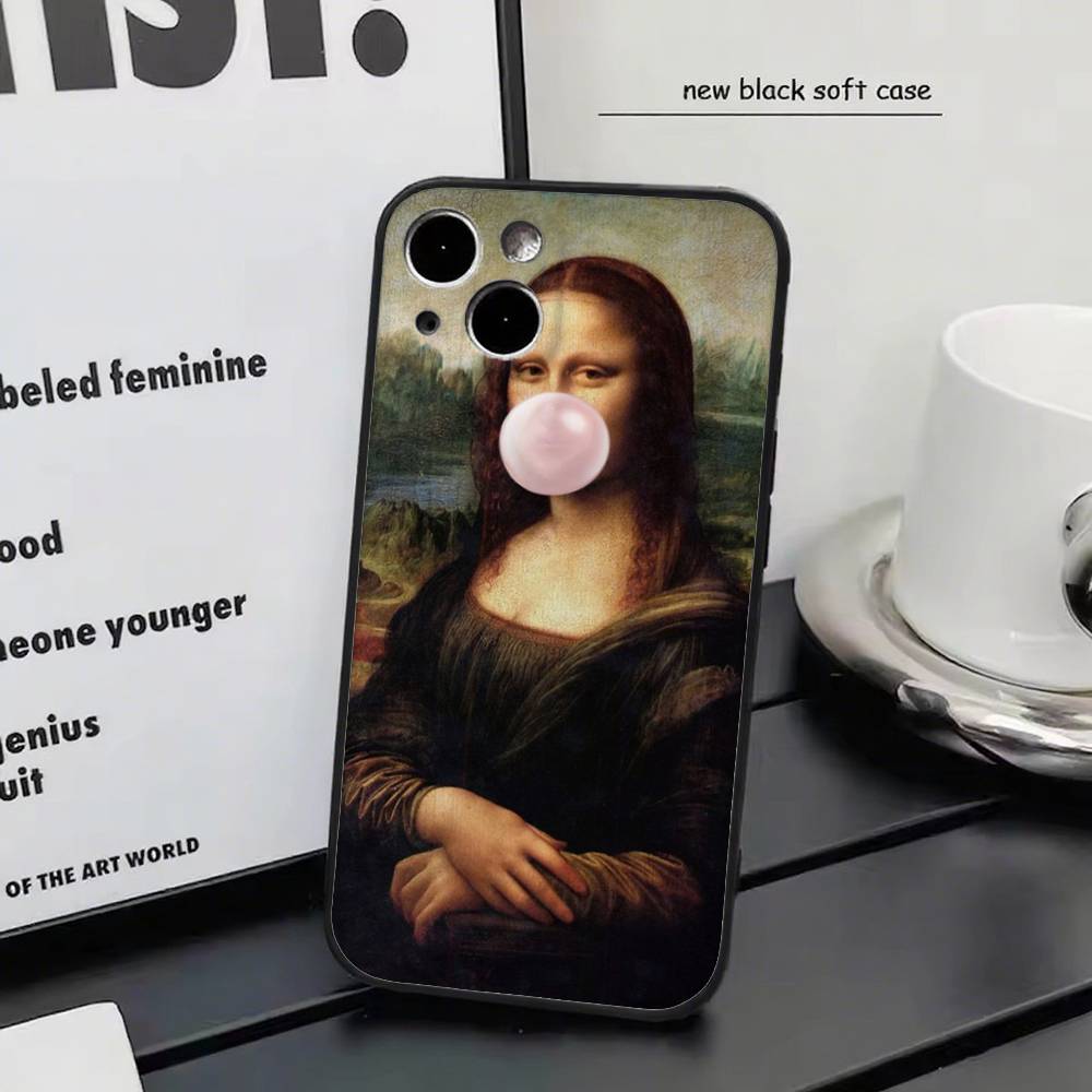 

Mona Lisa for iPhone 15 16 14 Plus 13 12 11 17 Pro Max 17 Air Black Soft Phone Cover iphone 12 Pro Max