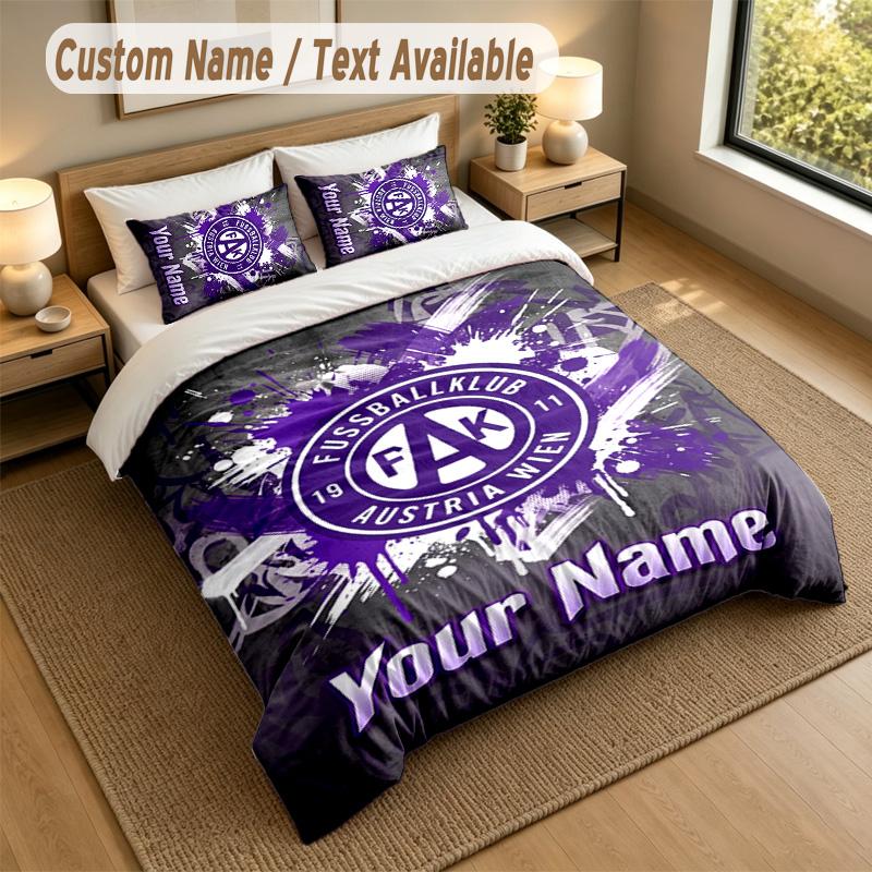 3Pcs Bedding Set Custom Name Text, 1 Sheet 2 Pillowcases Home Bed DecorAustria Wien FC