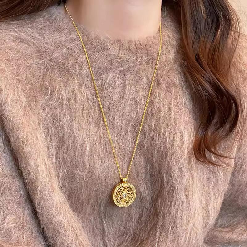 Aishang New Chinese Style Fortune Compass Pendant Sweater Necklace for Women, Light Luxury, Elegant, Vintage, Direct Sale