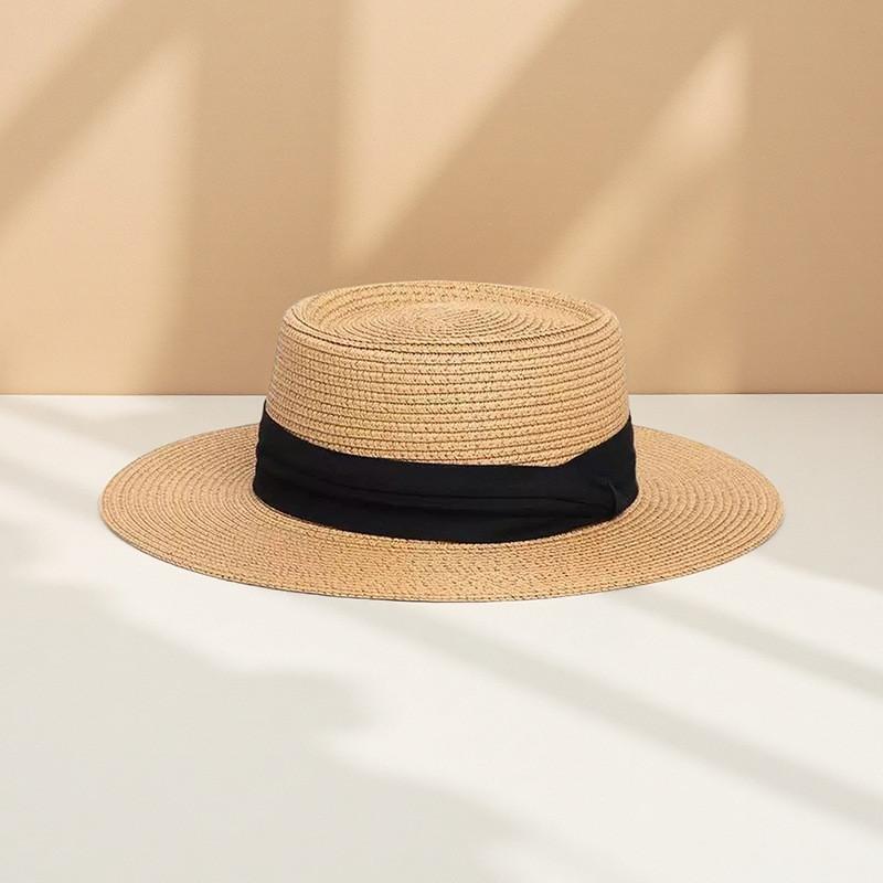 Boho Chic Straw Hat With Large Brim And Sun Protection For Women Khaki Black