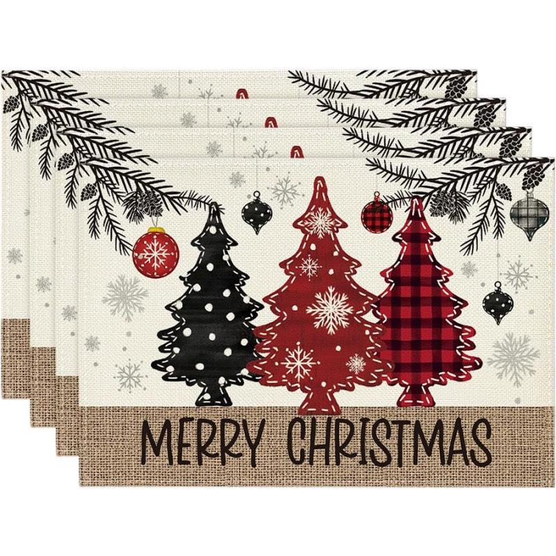 Cross-Border Bestseller Christmas Linen Placemat - Festive Letters & Colors for Restaurant Decoration