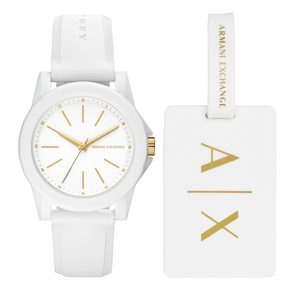 Armani Exchange Women S Urethane Watch Set With Luggage Tag Ax7126