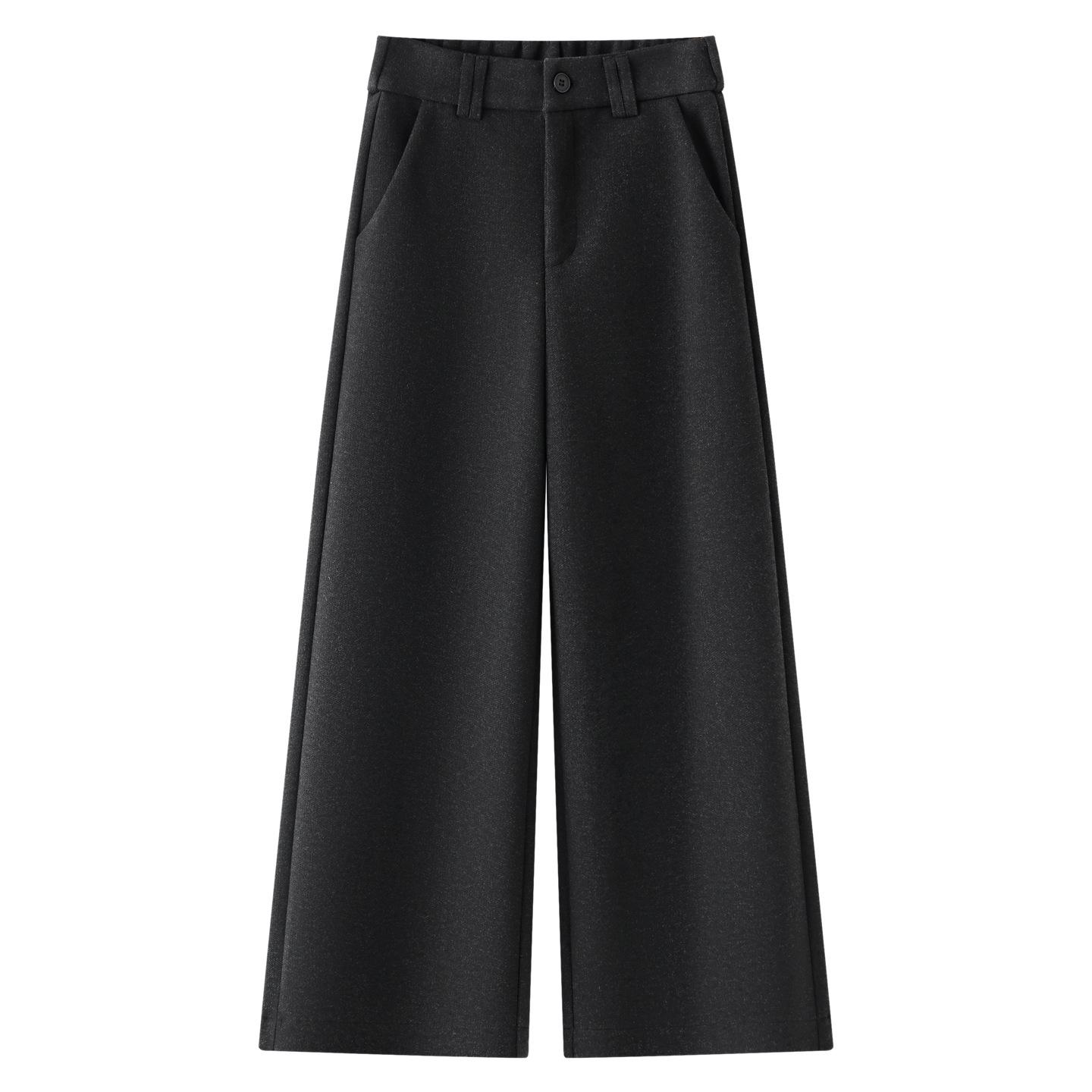 

2025 Winter Women s High-Waist Coffee Wool Wide-Leg Pants - Warm, Loose, Versatile Nine-Point Cut. Large чёрный