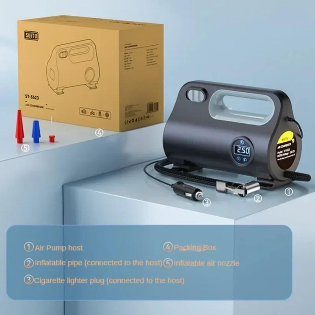 Portable Vehicle Air Compressor, 12 V DC, Tire Inflator, Digital Pressure Gauge, LED Light, Car, Motorcycle, Bicycle, Ball