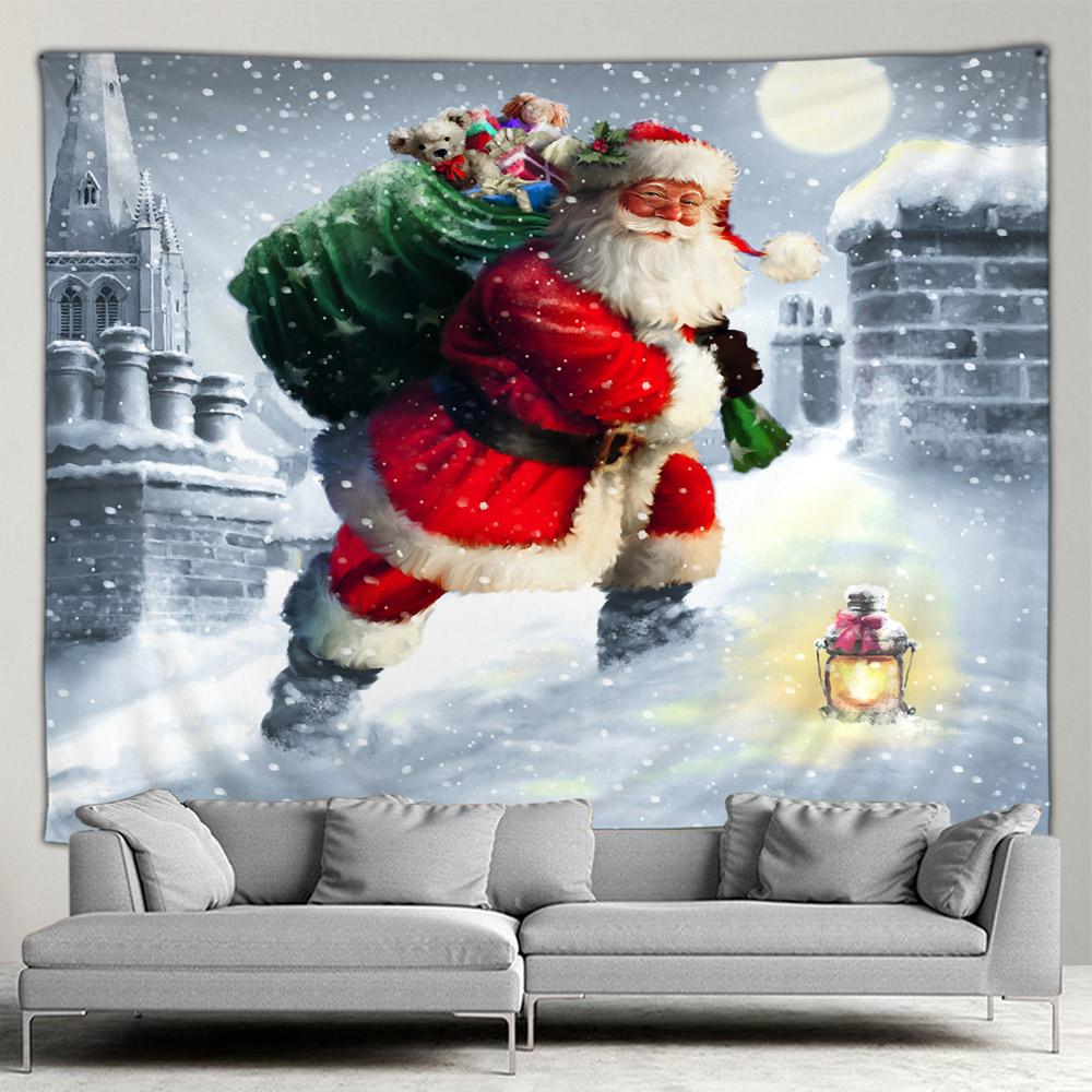 Vánoční krb Velký gobelín Vánoční stromeček Sněhulák Cartoon Cat Noční hvězdná obloha Nástěnná nástěnná deka